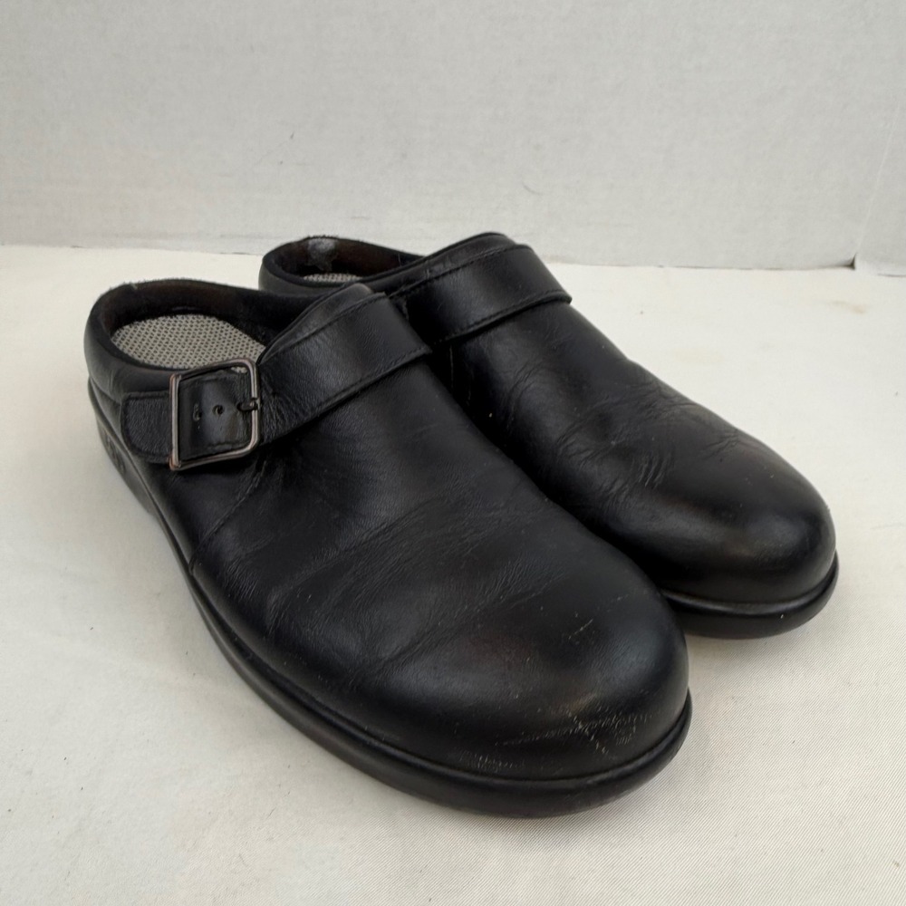 SAS Clog Clog Black Leather Buckle Strap Tripad Comfort Made in USA Mens 10 M
